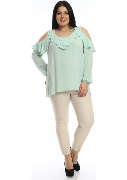 Kadın Omuz Detaylı Fırfılı Krep Bluz P422