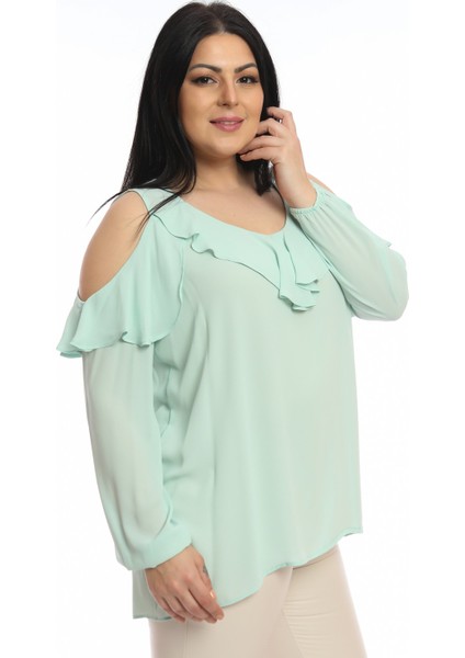 Kadın Omuz Detaylı Fırfılı Krep Bluz P422