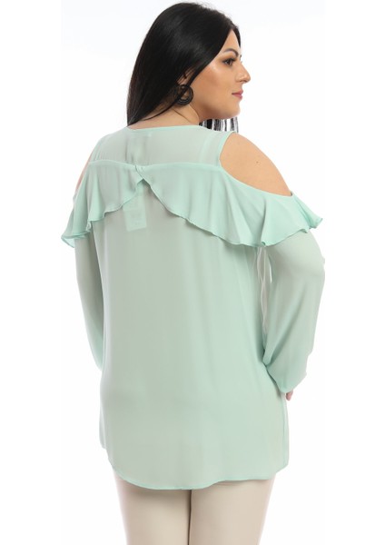 Kadın Omuz Detaylı Fırfılı Krep Bluz P422