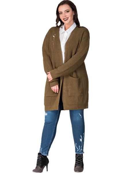 Kadın Yırtık Detaylı Örme Triko Hırka T13356