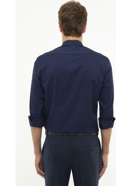 Erkek Lacivert Slim Fit Uzun Kollu Klasik Gömlek 50207628-VR033