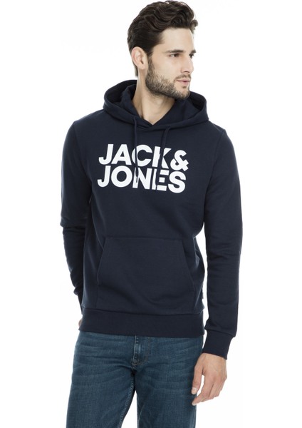 Hood Corp Logo Erkek Lacivert Kapüşonlu Sweatshirt