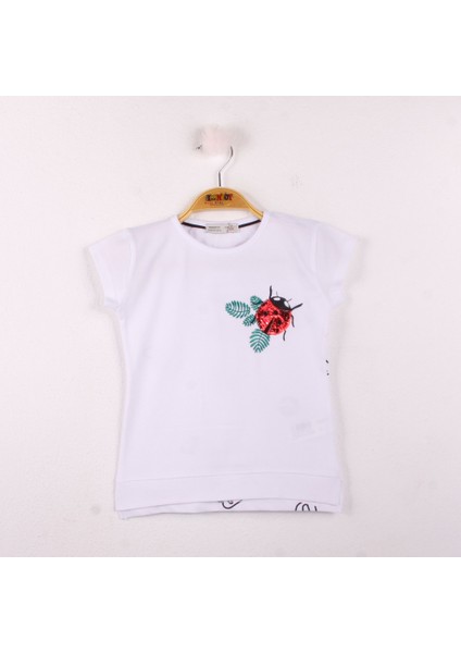 Kız Çocuk T-shirt Uğur Böceği Nakışlı