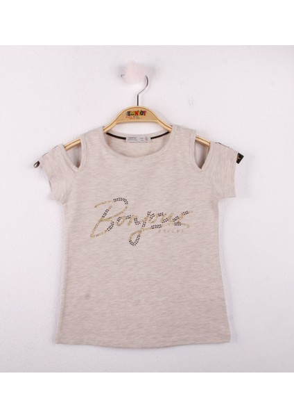 Kız Çocuk Bonjour Şeritli T-shirt