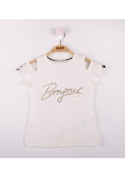 Kız Çocuk Bonjour Şeritli T-shirt