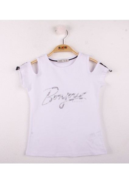 Kız Çocuk Bonjour Şeritli T-shirt