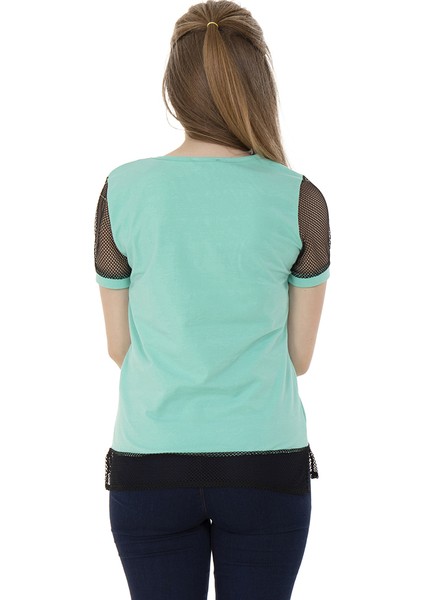 Kız Çocuk Kolları Fileli Yazı Baskılı T-shirt fiyatları