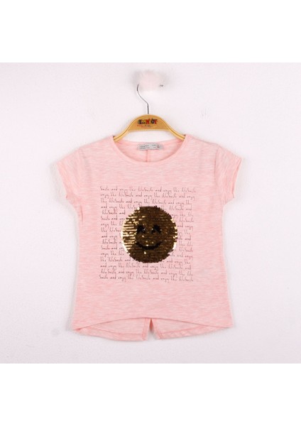 Kız Çocuk Gülen Yüz Pullu Nakış T-shirt