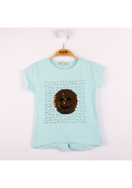 Kız Çocuk Gülen Yüz Pullu Nakış T-shirt