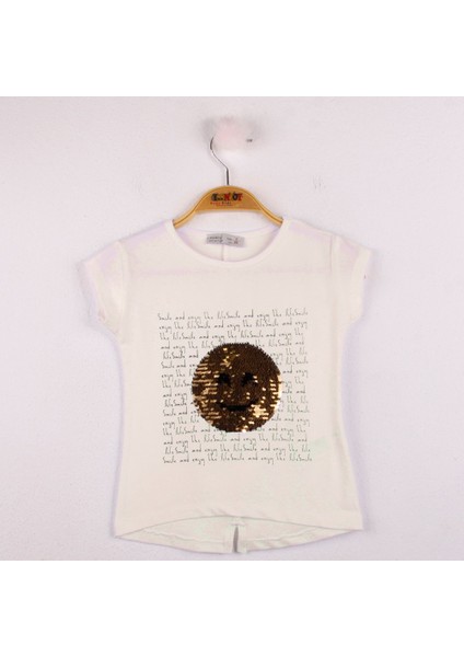 Kız Çocuk Gülen Yüz Pullu Nakış T-shirt