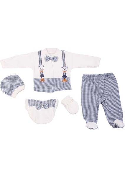 Papyonlu Ayıcıklı 5 Parça Zıbın Set Lacivert