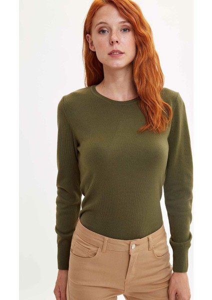 Basic Bisiklet Yaka Relax Fit Ekstra Yumuşak Kaşmir Dokulu Triko Kazak F7091AZ19AU
