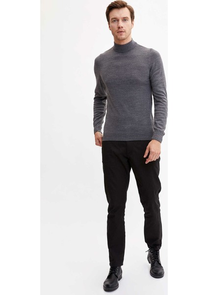 Slim Fit Boğazlı Balıkçı Yaka Basic Triko Kazak L0880AZ19WN