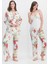 Flowers of Summer Ekru Kadın Askılı Saten Pijama Takımı - Sabahlık 3'lü Takım 1