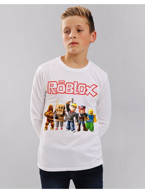 Taketshirt Roblox Cocuk T Shirt Uzun Kollu Beyaz Unisex Fiyati - roblox bedava t shirt
