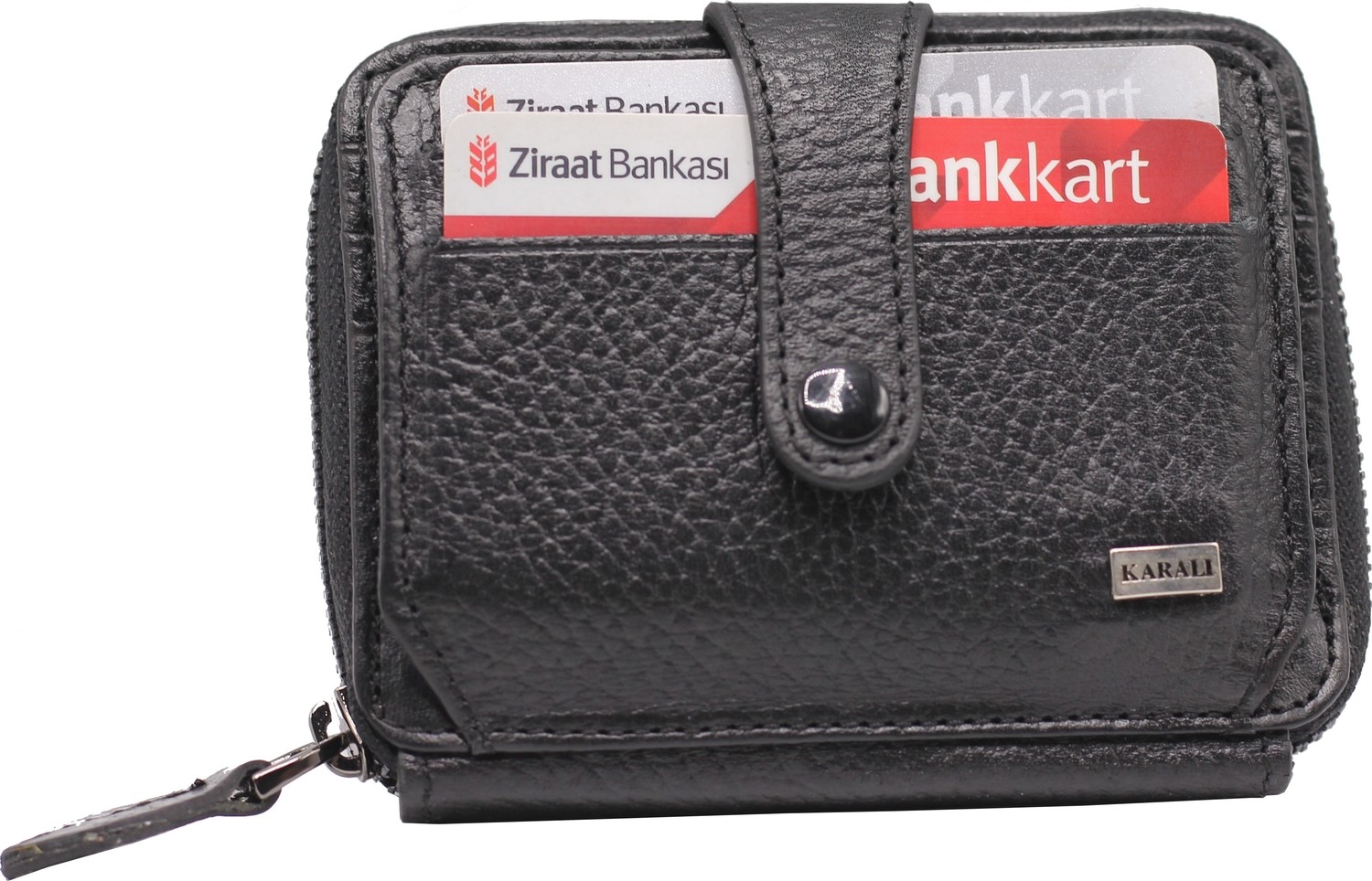 Karalı Unisex Deri Patlı Fermuarlı El Cüzdanı