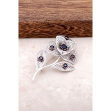 Sümer Telkari Safir Taşlı Telkari İşlemeli Gümüş Broş 308