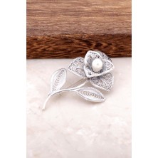 Sümer Telkari İşlemeli İnci Taşlı El Yapımı Gümüş Broş 309