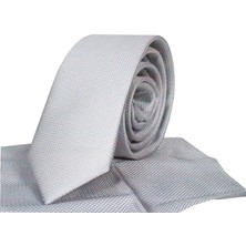 Varetta Dar Kesim Kuşgözü Desen Açık Gri  Kravat