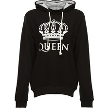 Bonalodi Siyah Queen Kapüşonlu Kadın  Sweatshirt