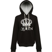 Bonalodi Siyah Queen Kapüşonlu Kadın  Sweatshirt