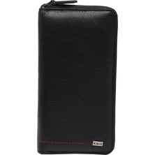 Karalı Deri Telefon Bölmeli Portföy Cüzdan