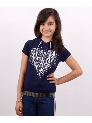 Toontoy Kız Çocuk Kapüşonlu Varak Baskılı T-shirt