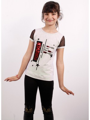 Toontoy Kız Çocuk Yıldız Baskılı Kol Tarafı Fileli T-shirt