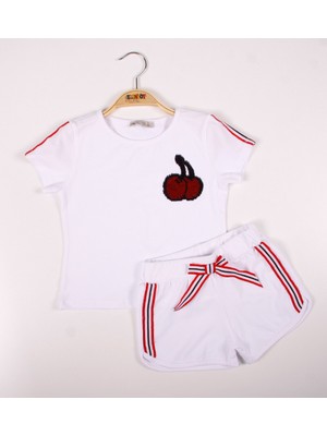 Toontoy Kız Çocuk Kiraz Nakışlı Şortlu Takım