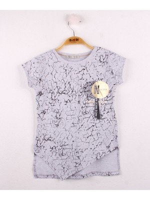 Toontoy Kız Çocuk Göğsü Şerit Aksesuarlı T-Shirt