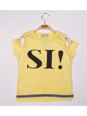 Toontoy Kız Çocuk Sı Baskılı Şeritli T-Shirt