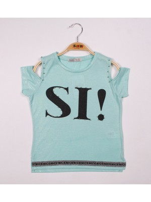 Toontoy Kız Çocuk Sı Baskılı Şeritli T-Shirt