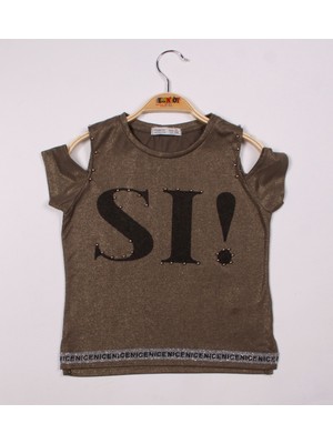 Toontoy Kız Çocuk Sı Baskılı Şeritli T-Shirt