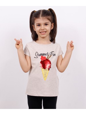 Toontoy Kız Çocuk Dondurma Baskılı T-Shirt