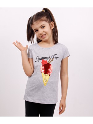 Toontoy Kız Çocuk Dondurma Baskılı T-Shirt