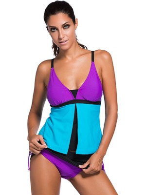 Angelsin Şık Renkli Tankini Etekli Bikini Takım