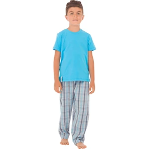 The Don Aile Turkuaz Gri-Lacivert Ekose Erkek Çocuk Pijama Takımı