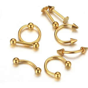 Gold Bayan Erkek Çelik Kaş Burun Kulak Çene Piercing Ec83Sr
