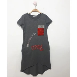 Kız Çocuk Cepli Pul Baskılı Elbise