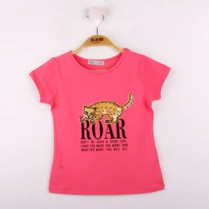 Kız Çocuk Leopar Baskılı Pullu T-Shirt