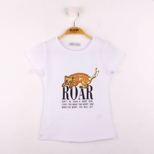 Kız Çocuk Leopar Baskılı Pullu T-Shirt
