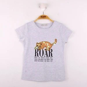 Kız Çocuk Leopar Baskılı Pullu T-Shirt