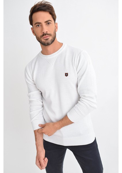 Tena Moda Erkek Beyaz Bisiklet Yaka Basic Triko Kazak 9KETRWE5000