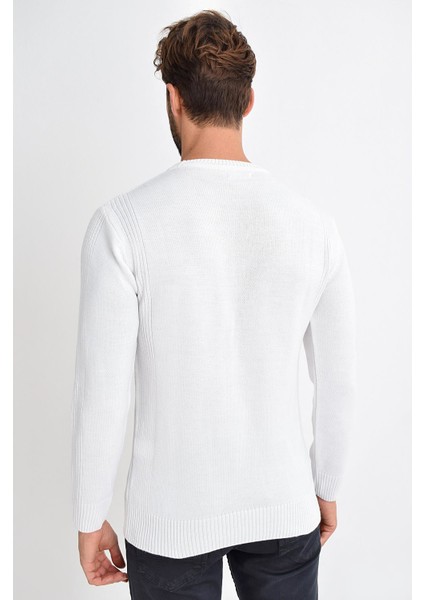 Tena Moda Erkek Beyaz Bisiklet Yaka Basic Triko Kazak 9KETRWE5000 modelleri