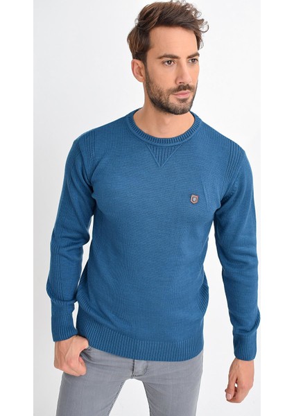 Tena Moda Erkek Petrol Bisiklet Yaka Basic Triko Kazak modelleri