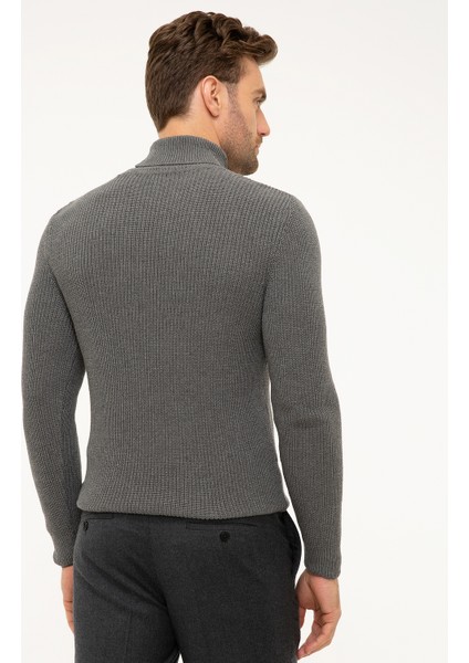 Erkek Gri Melanj Slim Fit Triko Kazak 50193385-VR086