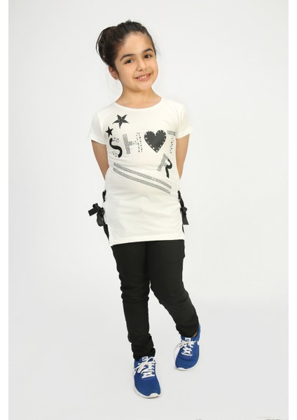Kız Çocuk Yandan Biyeli T-shirt
