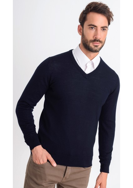 V Yaka Yünlü Erkek Triko Kazak modelleri