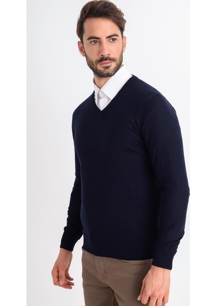 V Yaka Yünlü Erkek Triko Kazak fırsatları