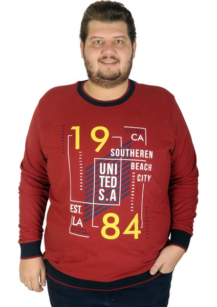 Büyük Beden Erkek Sweatshirt Beach City 19136 Bordo